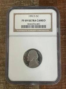 1992-S 5C US Jefferson Nickel ~ NGC PF69 Ultra Cameo - Picture 1 of 2