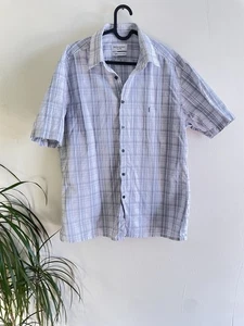 Vintage Yves Saint Laurent Check Shirt Mens Size L Blue Cotton Short Sleeve - Picture 1 of 6
