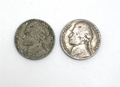1940 US 5 Cents Jefferson Nickel Coins Lot of 2 - Image 1 of 2