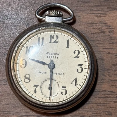 Vintage Westclox Scotty Pocket Watch Shock Resistant Circa 1950s Worksish Repair - Image 1 of 3