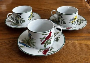 NATIONAL WILDLIFE FEDERATION BIRD TEACUP CUP & SAUCERS SET OF 3, GREAT CONDITION - Picture 1 of 13