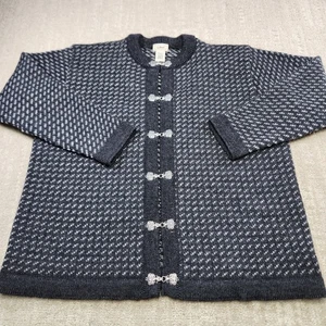 Vintage LL Bean Cardigan Sweater Women Large Wool Birdseye Knit Ragg Metal Clasp - Picture 1 of 9