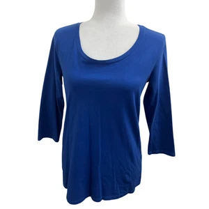 Blue 3/4 Sleeve Scoop Neck Top - Size Small - Women's Shirt - Picture 1 of 2