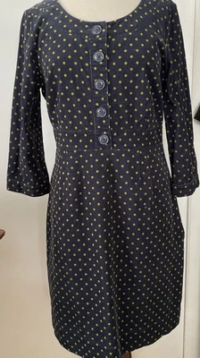 Boden Corduroy Dress Size 8 R Navy Chartreuse Dot Pattern 3/4 Sleeve - EUC Lined - Image 1 of 4