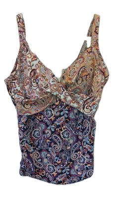 Lands End Tankini Swim Top 16 Paisley Twist Front Bra Beachy Poolside Resort - Image 1 of 4