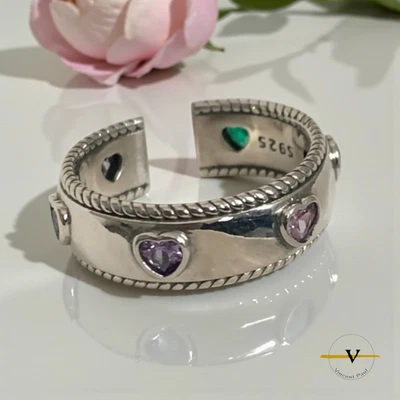 ANELLO DONNA IN ARGENTO 925 RODIATO CON CUORI DI ZIRCONE REGOLABILE - Immagine 1 di 4