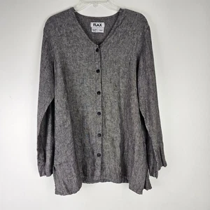 FLAX Womens 100% Linen Top Large Gray Textured Button Front Long Sleeve Small - Picture 1 of 6