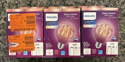 3 Pack Phillips Smart Wi-Fi LED Vintage Edison Light Bulb Tunable White G25 60W - Image 1 of 4