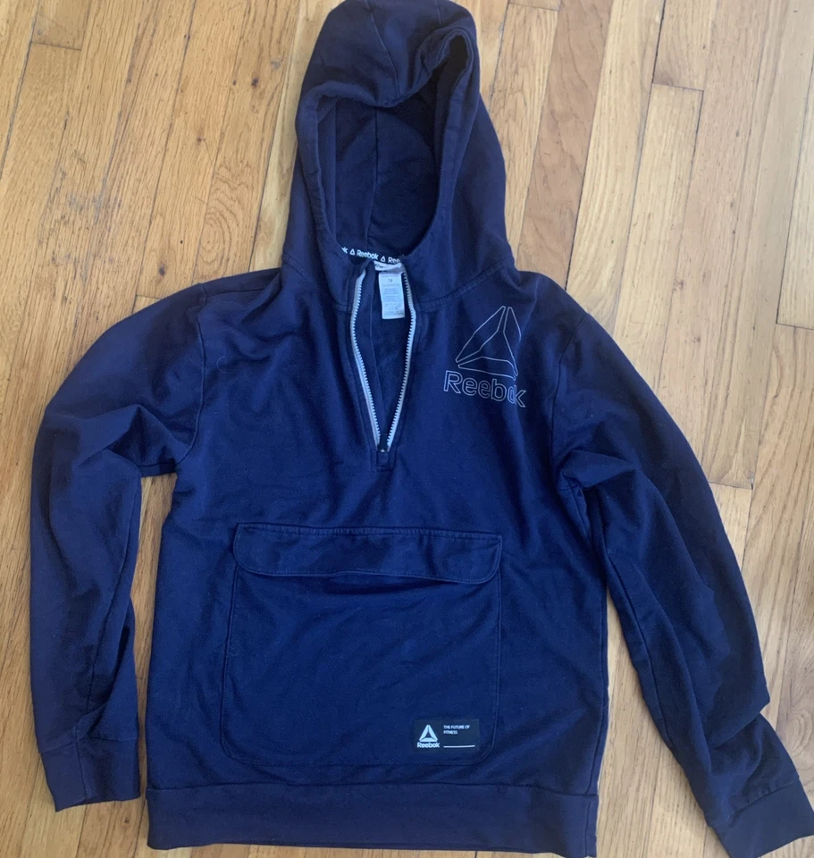 Reebok Youth Hoodie Size XXL Black Pullover Kangaroo Pouch Long Sleeve 1/4 Zip - Image 1 of 4