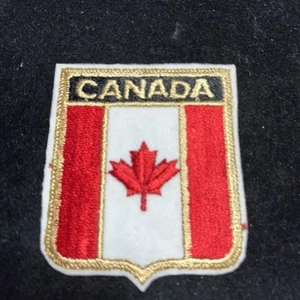 Vintage 3" foglia d'acero bandiera scudo CANADA PATCH scintillante ORO filo distintivo emblema - Foto 1 di 4