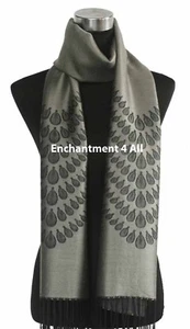 Large 26"x74" 4-Ply 100% Cashmere Pashmina Tear Drops Shawl Wrap Scarf, Gray - Picture 1 of 3