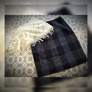 Tahari Rock Gr. 8 kariert marine blau grau Bleistift gerade gefüttert edel  - Bild 1 von 9