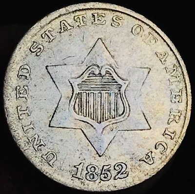 1852 Three Cent Silver Piece Trime 3c Type 1 Ungraded US Coin CC26671 - Image 1 of 4
