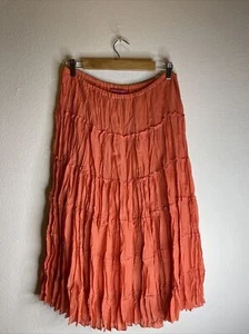 Sunny Leigh Woman’s Coral Ruffle Layers Stretch Midi Skirt M - Picture 1 of 8