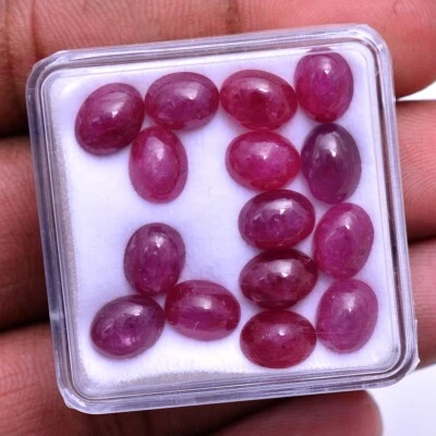15 Pcs Natural Ruby 8mmx6mm Oval Cabochon Dazzling Red Loose Gemstones Wholesale - Image 1 of 3
