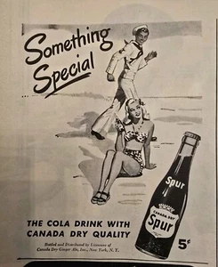 1945 Canada Dry Spur Cola Bottle Sailor woman swimsuit vintage Soda ad - Picture 1 of 1