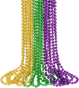 12PCS Mardi Gras Beads, Gold Green Purple Mardi Gras Metallic Beads Costumes Nec - Picture 1 of 12