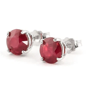 14K. SOLID GOLD STUD EARRING WITH NATURAL RUBIES (White Gold) - Picture 1 of 7
