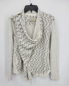 Lucky Brand Cardigan Sweater Womens XS White Black Textured Moto Zip Drapey Boho - Picture 1 of 9