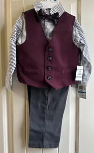 Neu Nautica Größe 24M dunkelgrau burgunderrot 4-teiliges Outfit-Set zum Binden - Bild 1 von 4