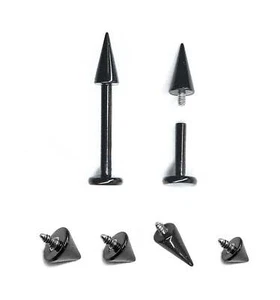 Piercing labial de cono roscado interno con perno Labret de espiga negro de titanio - Imagen 1 de 8