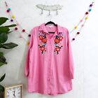 Velzera 2XL Pink Floral Embroidered Long Sleeve Pocket Button Down Tunic Top
