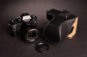 Hecho a mano Cuero Genuino Real Estuche completo con Cámara para FUJIFILM X-T1 XT1 Negro - Imagen 1 de 8