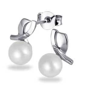 Pendientes Goldmaid Perla Agua Dulce 375 Oro Blanco 2 Brillantes 0,03 ct. Pendientes - Imagen 1 de 3