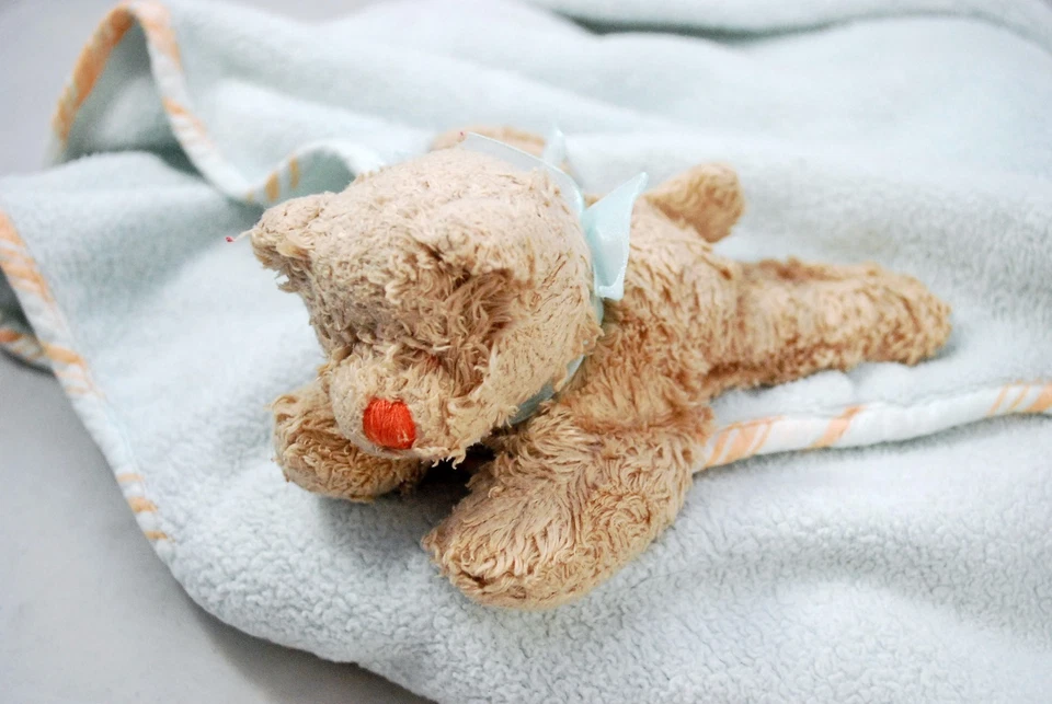 MAISON CHIC Baby Boy синий милый мягкий безопасности плюшевое флисовое одеяло 29 x 29 медведь - Изображение 1 из 4