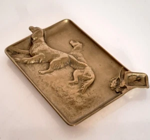 Dog Hunting Antique interior Tray Ashtray Business cards Tray Bronze - Picture 1 of 14