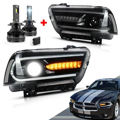 VLAND LED Headlights Fit 2011-2014 2012 Dodge Charger Sequential Lamps+LED Bulbs - Image 1 of 4