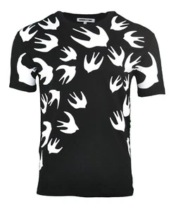 Alexander McQueen McQ Men's T-Shirt Swallow Bird All Over Print Black & White - Picture 1 of 2