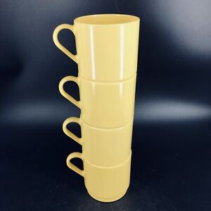 Vintage Oblique by PMC Melamine Stacking Coffee Cups Mugs Yellow Set of 4