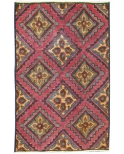 3x4 Vintage Handgeknüpft Klassisch Lila Geometrisch Wolle Orientteppich - Bild 1 von 10