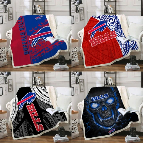Buffalo Bills Fleece Throw Blanket Soft Warm Sherpa Sofa Couch Blanket Fans Gift Cover