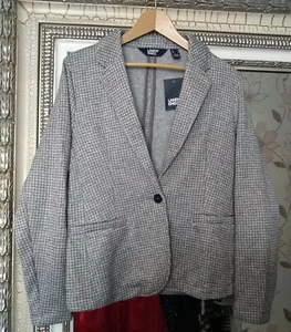 BN LANDS' END Ladies Smart Cream/Olive Houndstooth Soft Work Blazer Jacket UK S - Picture 1 of 12