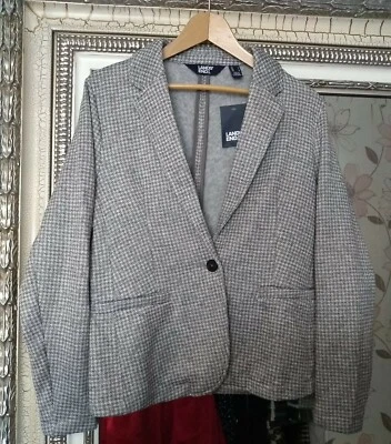 BN LANDS' END Ladies Smart Cream/Olive Houndstooth Soft Work Blazer Jacket UK S - Image 1 of 4
