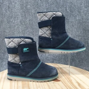 Sorel Winter Snow Boots Youth 5 Rylee Blue Suede Round Toe Faux Fur NY2421-464 - Picture 1 of 16