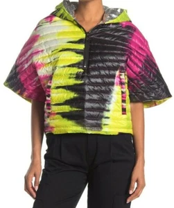 THINK ROYLN Women's Neon Pink Yellow Tie-Dye Puffer Poncho Ski Jacket Size XS/S - Picture 1 of 6