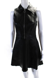 Michael Michael Kors Womens Side Zip Collared Leather A Line Dress Black Size 2