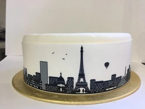 A4 Edible Decor Icing Sheet Paris City Skyline Border Ribbon for larger cakes - Picture 1 of 2