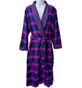 Honors Flannel Bath Robe M Bathrobe Belted POCKET Blue Plaid Vintage 80s Target - Picture 1 of 11