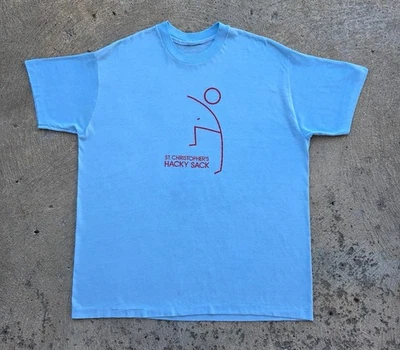 Camiseta Gráfica Vintage Años 70 80 St Christopers HACKY SACK Punto Único Delgada L Foto 1 de 4