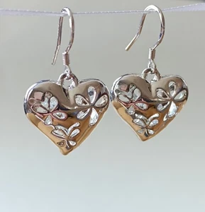 Sterling Silver 925 Hollow Heart Flower Drop Earrings, Womens, UK Seller - Picture 1 of 10
