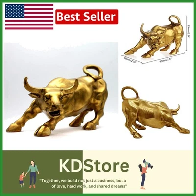 Golden Copper Feng Shui Bull - Charming Figurine for Career Success and Luck - Image 1 of 4