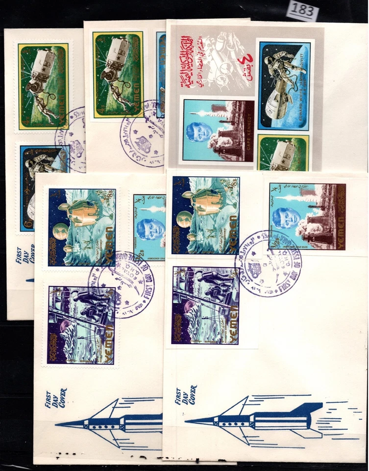 /// YEMEN - 5 FDC - PERF, IMPERF - SPACE - KENNEDY - ASTRONAUTS - Image 1 of 1