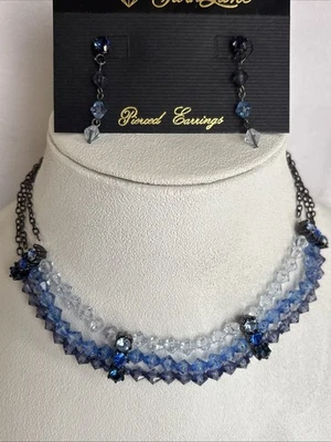 Park Lane Vintage Choker Earrings Hematite Tone Blue Beads Super Rare HTF WOW! - Image 1 of 4
