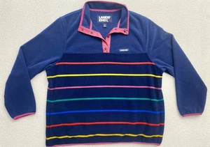 Lands' End Women's Heritage Fleece Navy Stripe Snap Pullover Top Jacket 1X - Picture 1 of 9