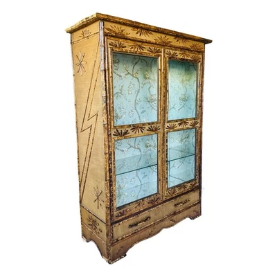 Antique Tortoise Shell Bamboo Display Cabinet, Boho Chic Vitrine, USHIPdelivery! - Image 1 of 4