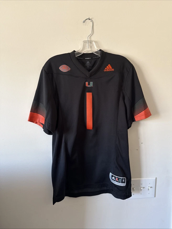 Camiseta de fútbol americano Adidas #1 Miami Hurricanes Premier Strategy para hombre talla M - negra Foto 1 de 4